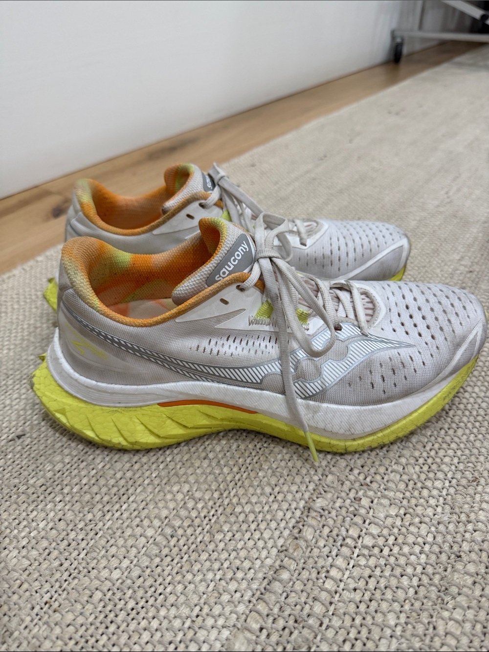 Saucony Endorphin Speed 4 White Running Shoes with Neon Yellow and Orange